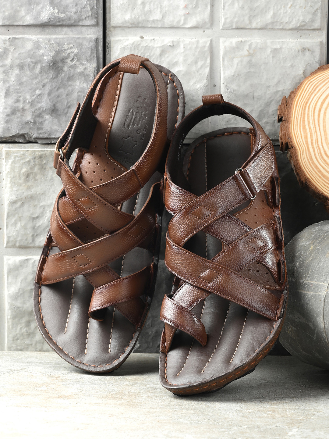 

Hitz Men Tan Brown Leather Comfort Sandals