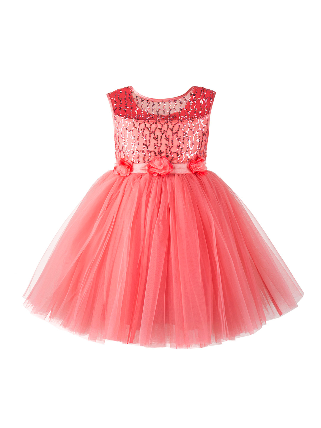 

Toy Balloon kids Girls Peach-Coloured Solid Fit and Flare Dress