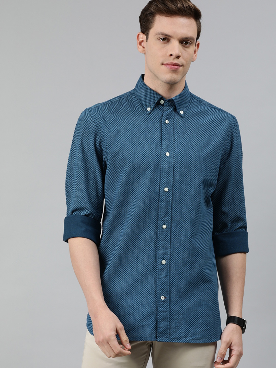 

Tommy Hilfiger Men Teal Blue Regular Fit Printed Casual Shirt