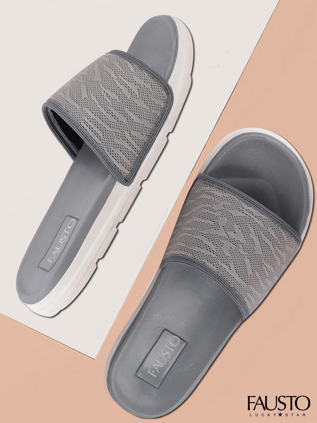 

FAUSTO Men Grey Printed Sliders