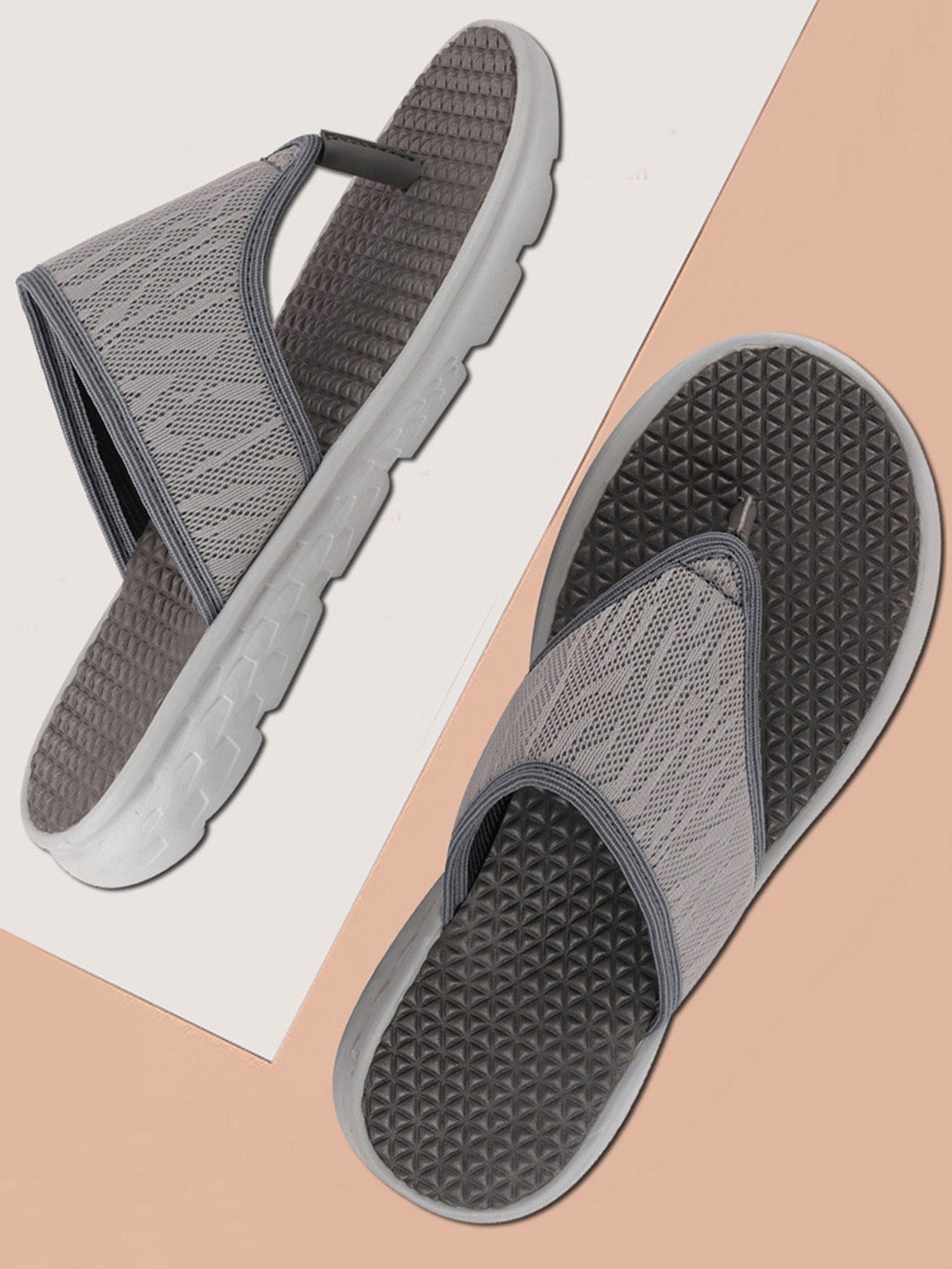 

FAUSTO Men Grey Solid Thong Flip-Flops