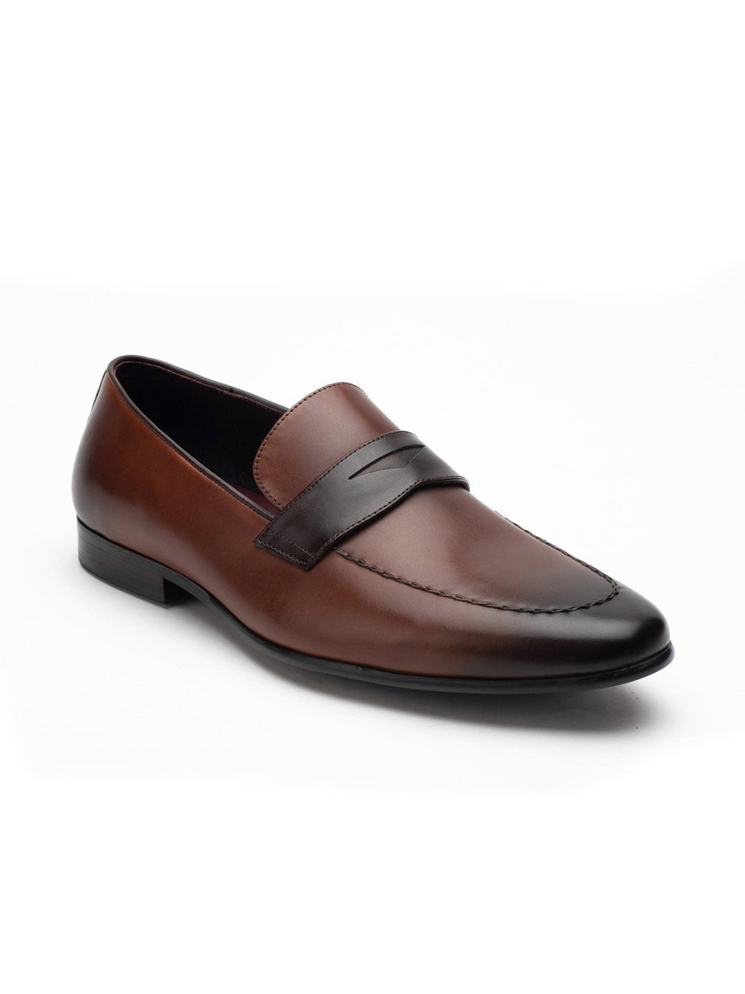 

Heel & Buckle London Men Brown & Black Solid Leather Slip-Ons Shoes