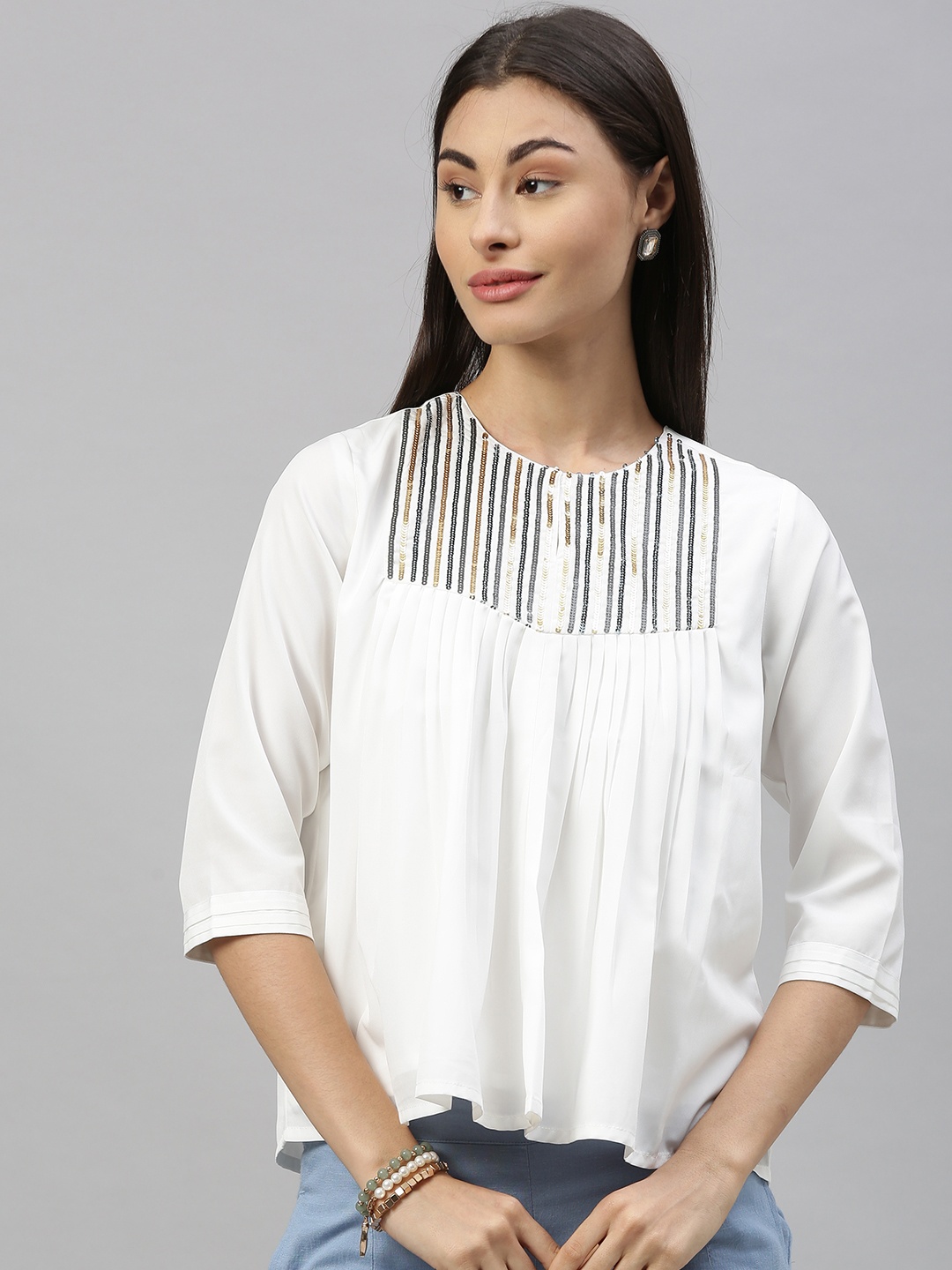 

Ishin Women White Embellished Top