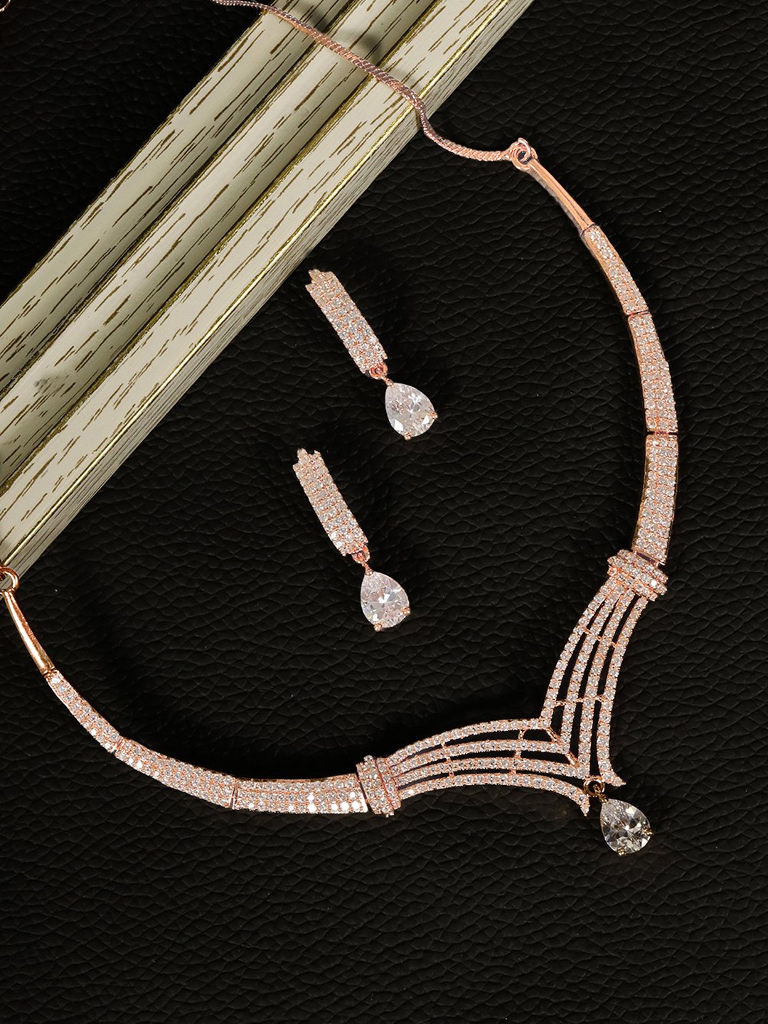 

Priyaasi Rose Gold-Plated AD-Studded Handcrafted Jewellery Set