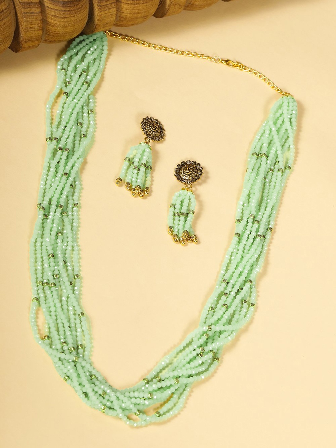 

Priyaasi Green Gold-Plated Handcrafted Beaded Jewellery Set