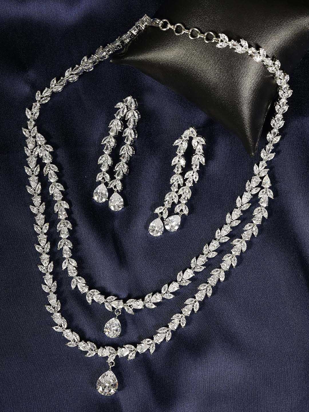 

Priyaasi Silver-Plated American Diamond-Studded Handcrafted Jewellery Set