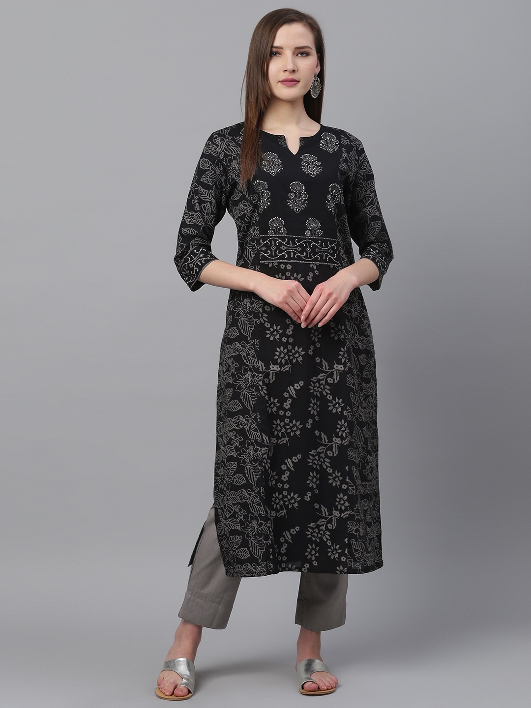 

Ishin Women Black & Taupe Printed Kurta with Trousers