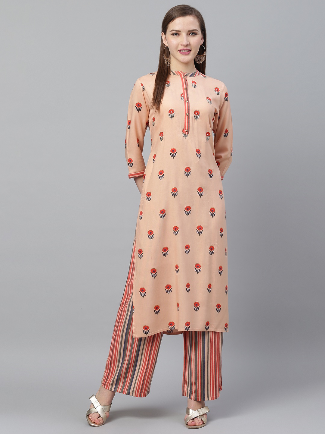 

Ishin Women Peach-Coloured & Orange Printed Kurta with Palazzos