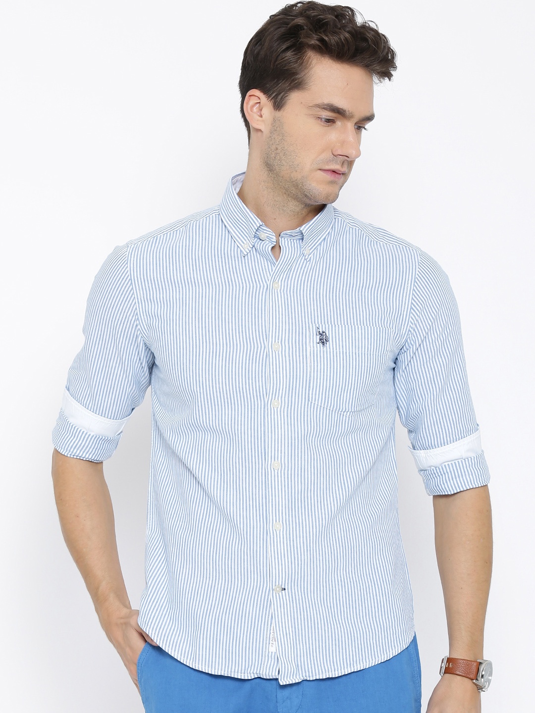 

U.S. Polo Assn. White & Blue Striped Tailored Casual Shirt
