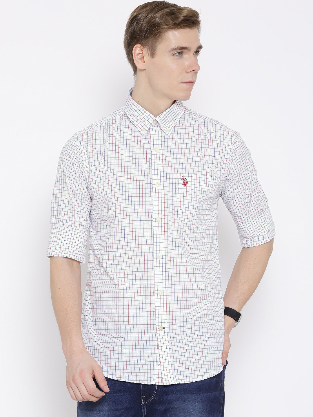 

U.S. Polo Assn. White Checked Tailored Fit Casual Shirt