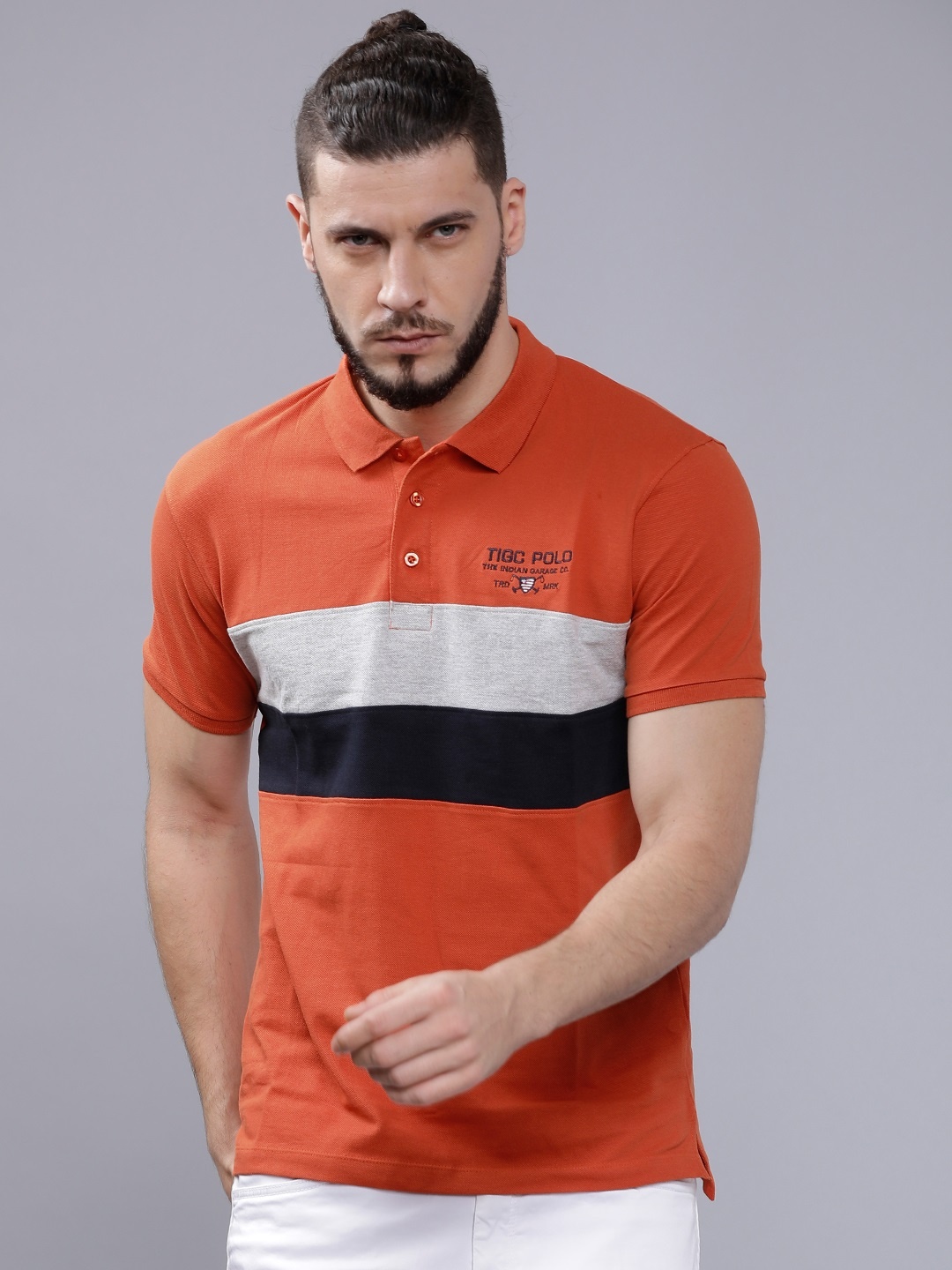 

The Indian Garage Co Men Orange Colourblocked Polo Collar T-shirt