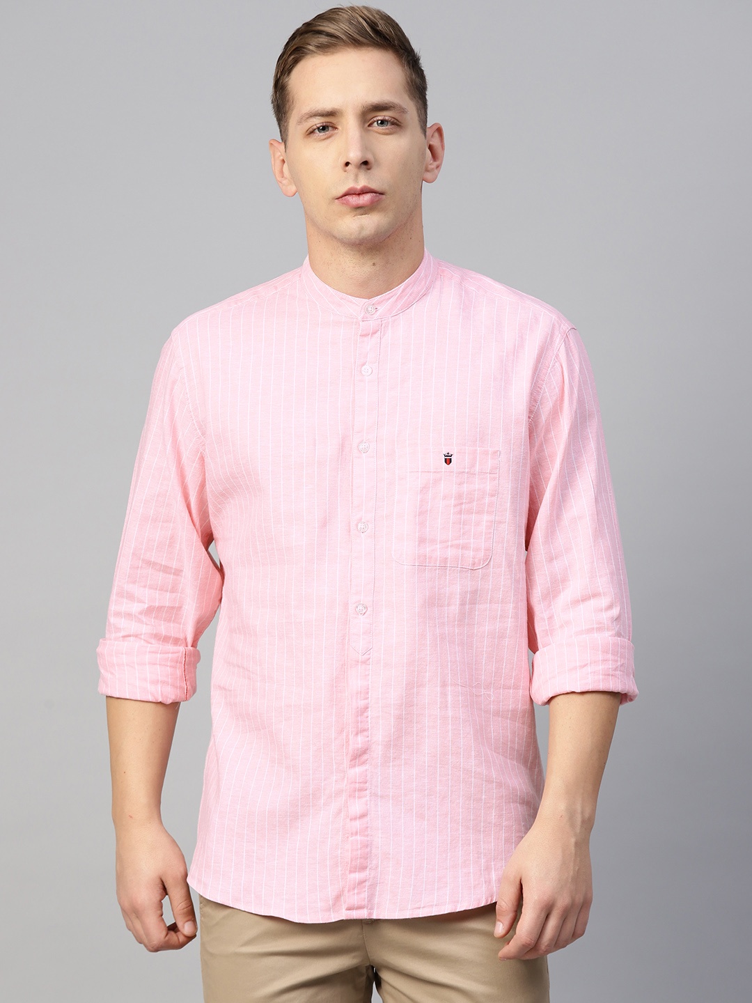 

Louis Philippe Jeans Men Pink & White Slim Fit Striped Casual Shirt