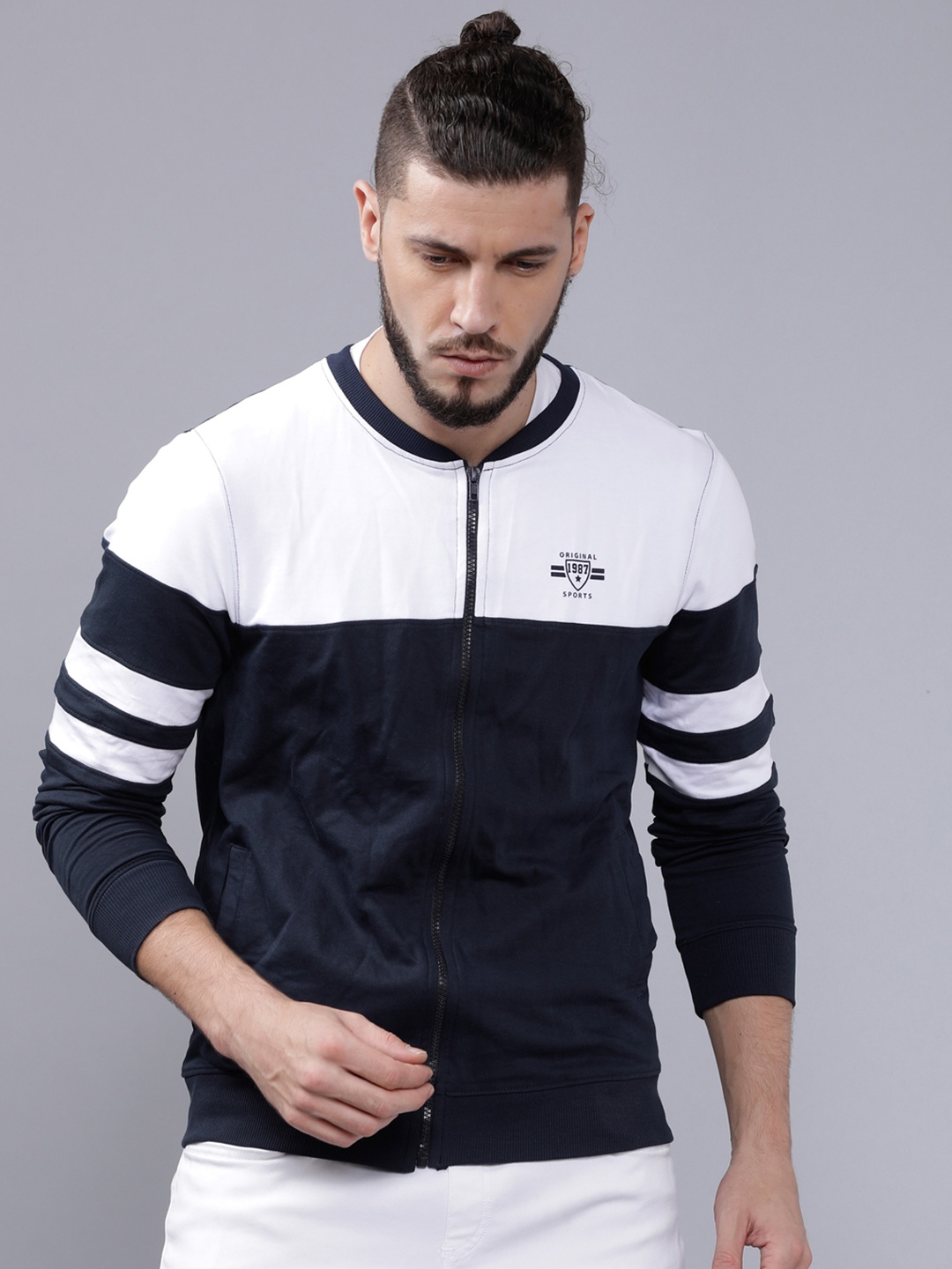 

The Indian Garage Co Men Navy Blue & White Colourblocked Sweatshirt