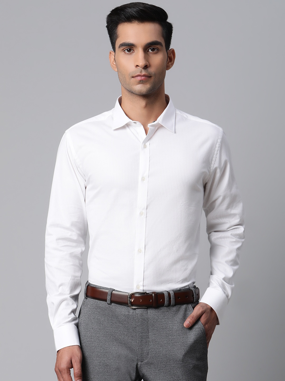 

Park Avenue Men White Super Slim Fit Self-Checked Formal Shirt