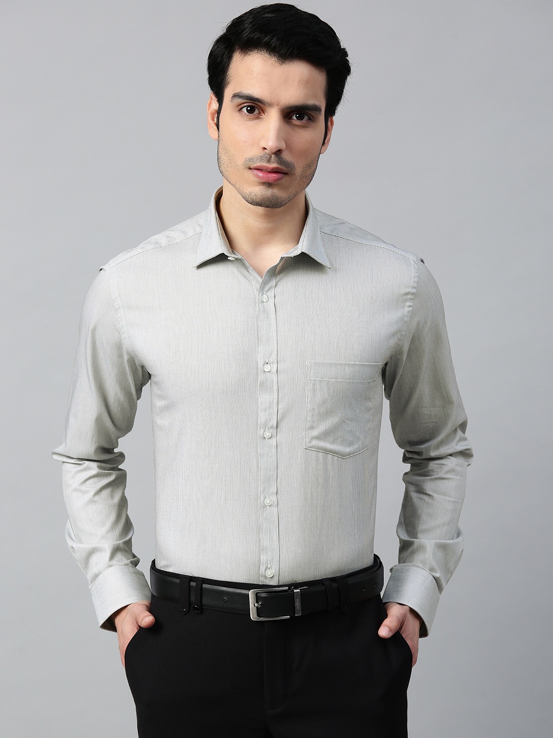 

Park Avenue Men Grey & Black Slim Fit Striped Formal Shirt