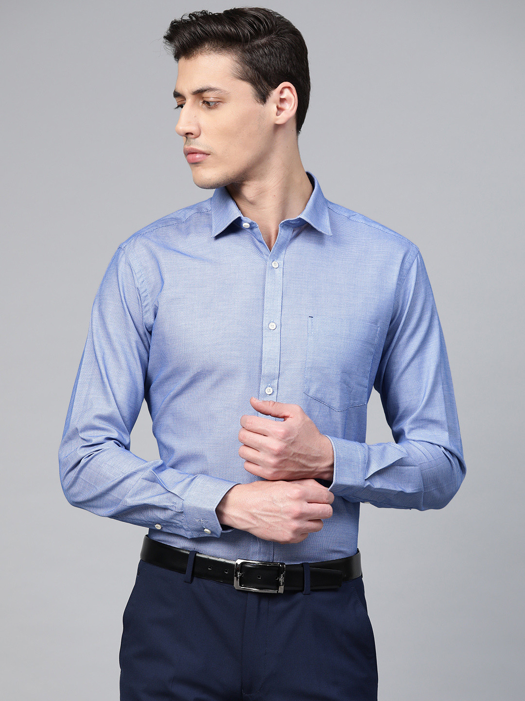 

Park Avenue Men Blue Slim Fit Self Design Formal Shirt