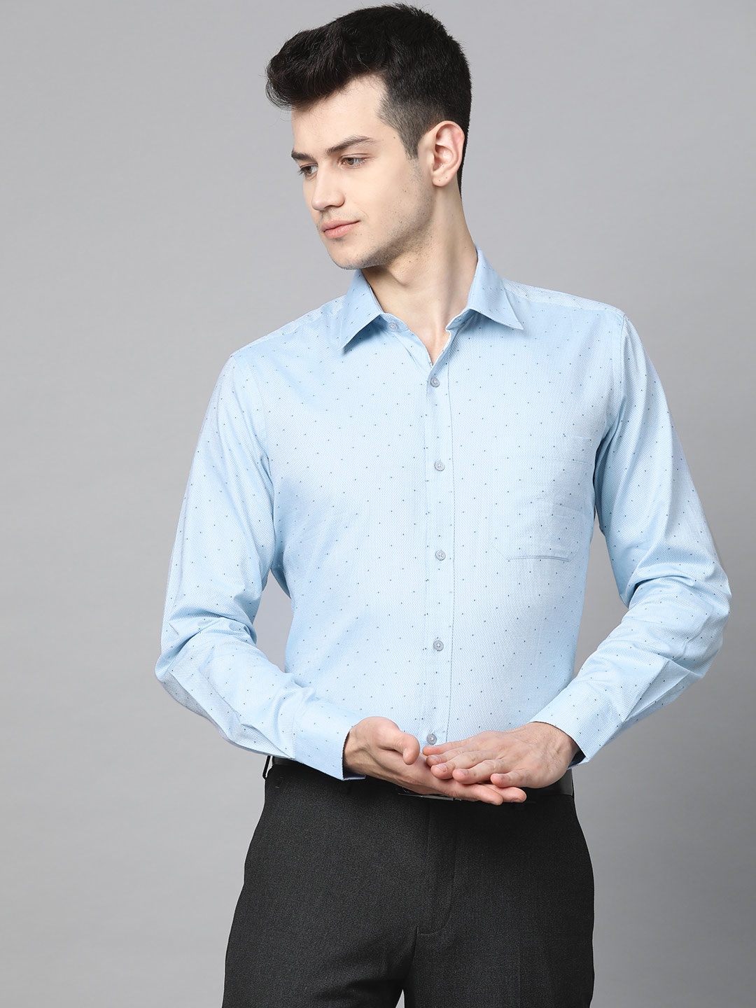 

Raymond Men Blue Contemporary Fit Self Design Formal Shirt