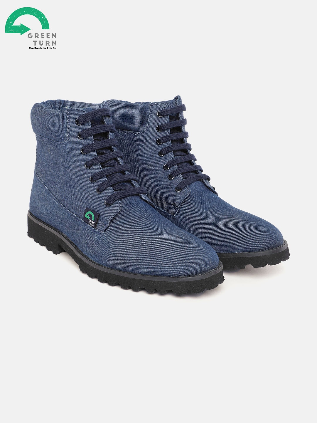 

Roadster GreenTurn Men Navy Blue Mid-Top Denim Flat Boots