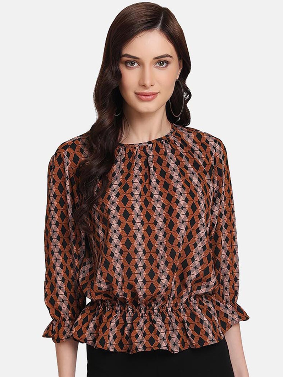 

Kazo Women Black Printed Cinched Waist Top