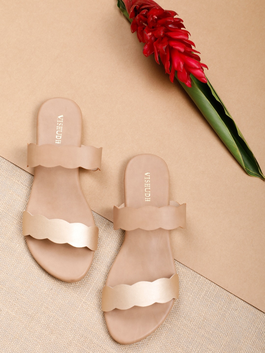 

Vishudh Women Beige Colourblocked Open Toe Flats