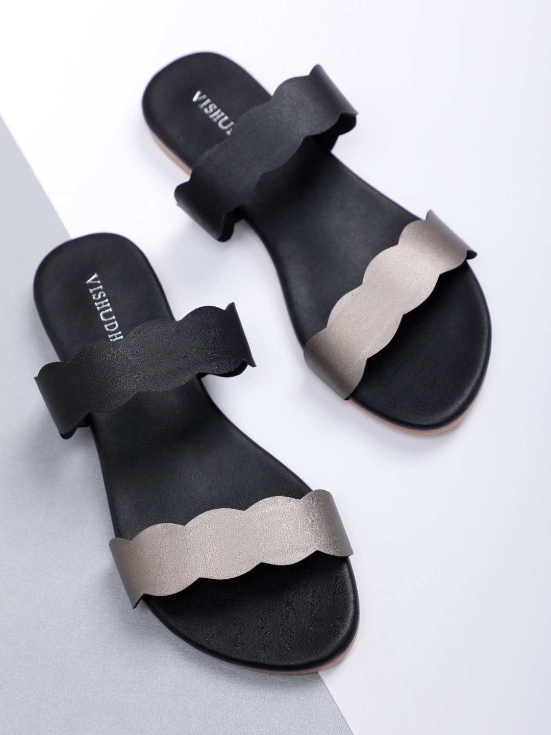 

Vishudh Women Black Open Toe Flats