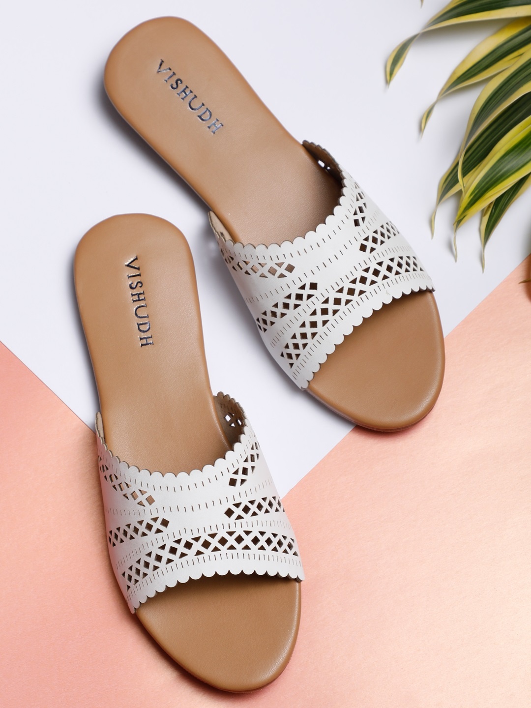 

Vishudh Women White Woven Design Open Toe Flats