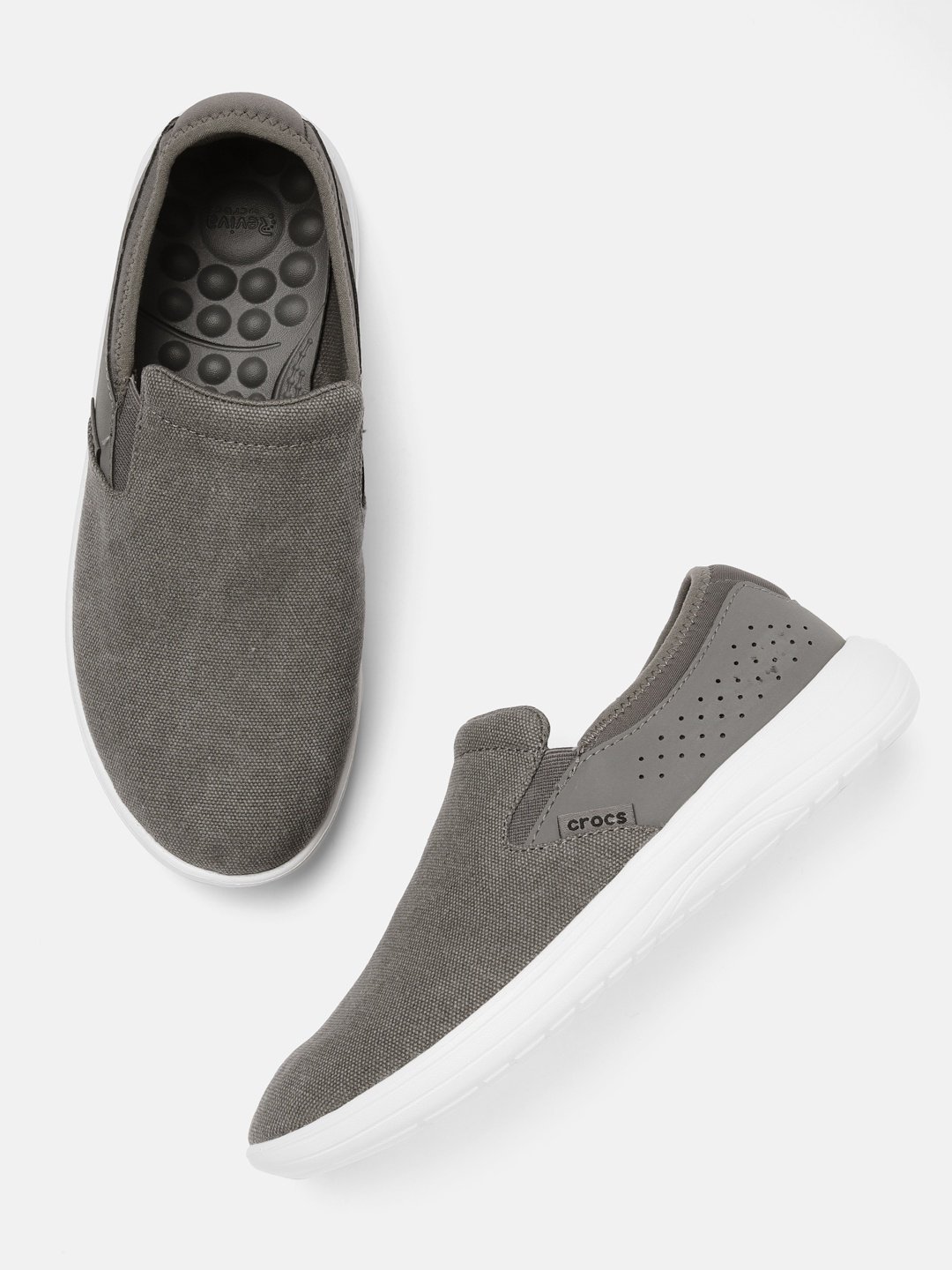 

Crocs Men Grey Reviva Canvas Slip-On Sneakers