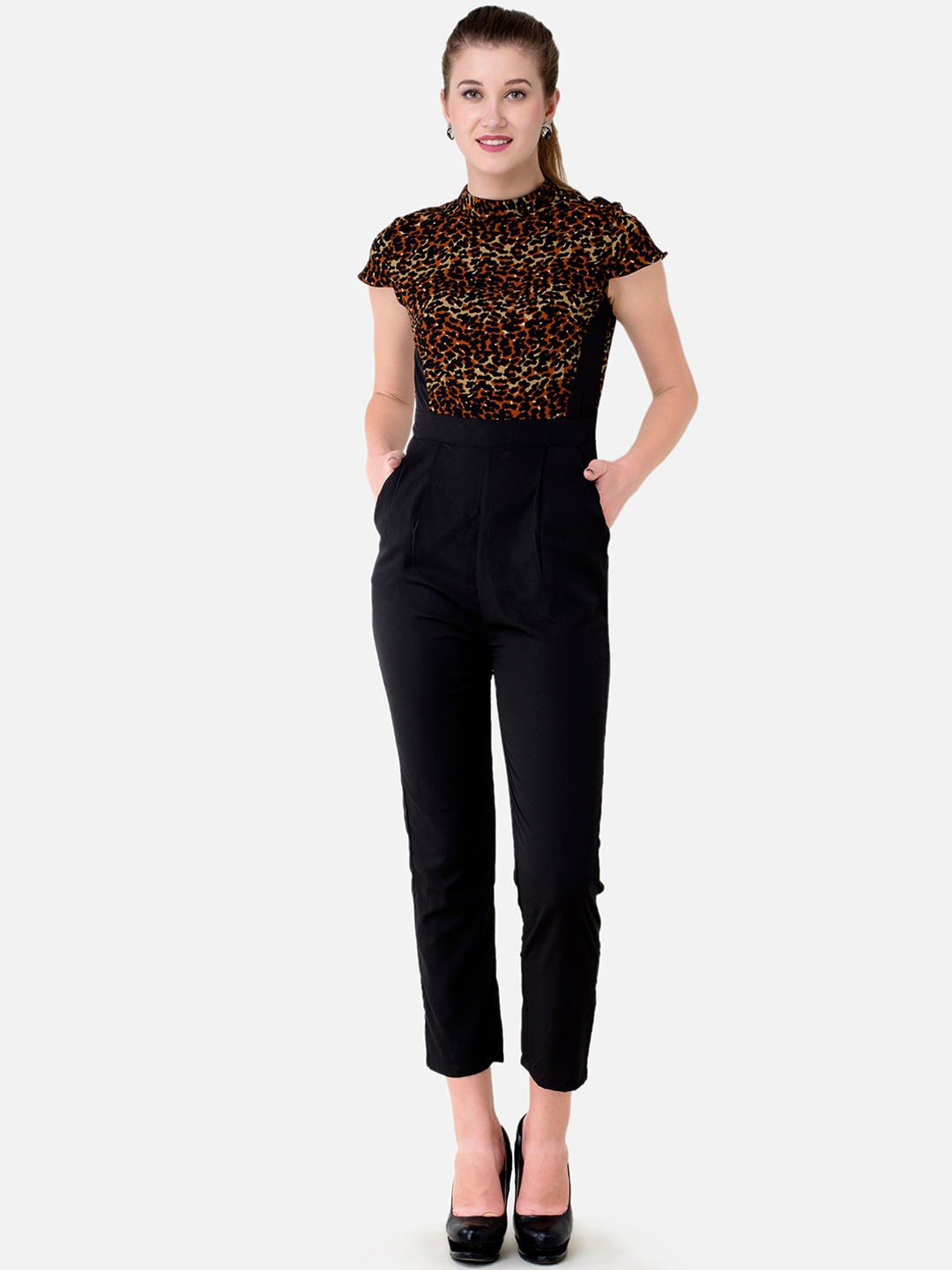 

V&M Women Black Printed Culotte Jumpsuit