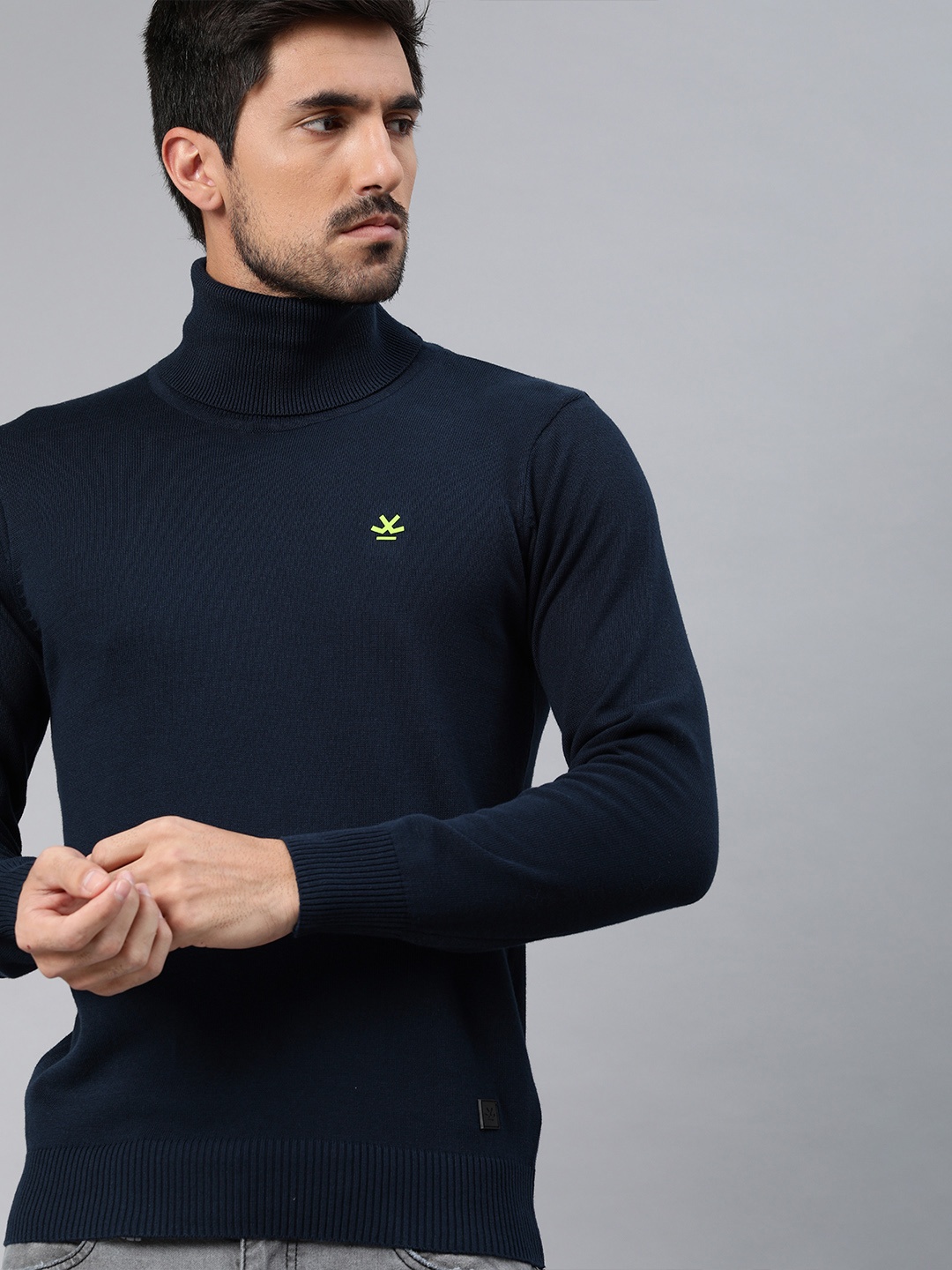 

WROGN Men Navy Blue Solid Pullover Sweater