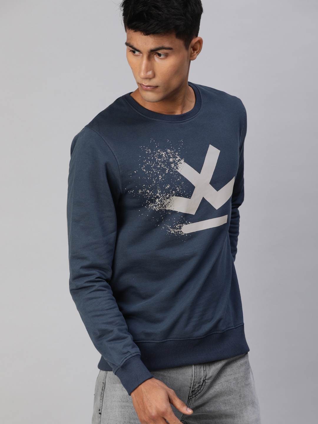 

WROGN Men Navy Blue Slim Fit Printed Sweatshirt