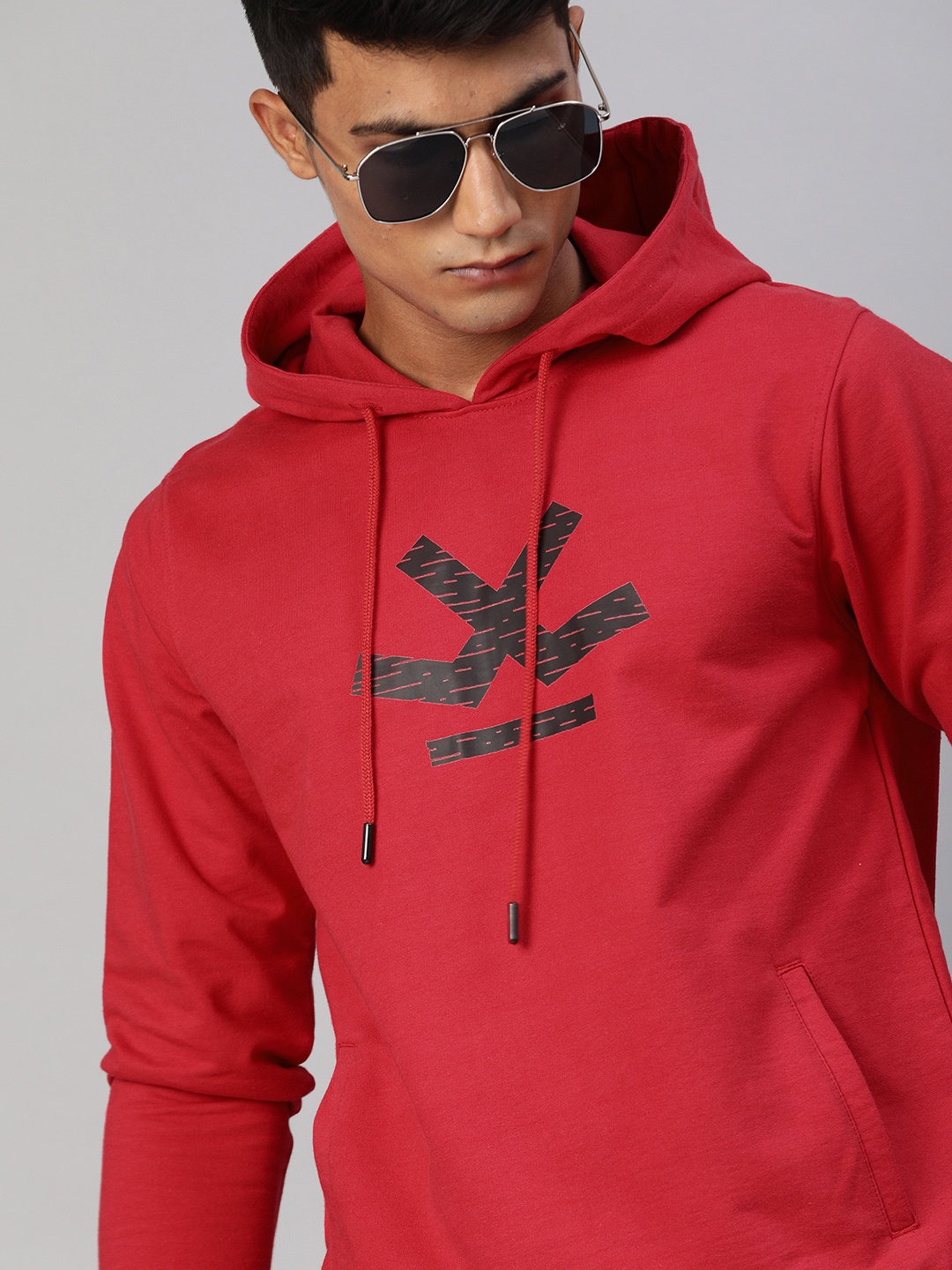 

WROGN Men Red Printed Slim Fit Hood Sweatshirt