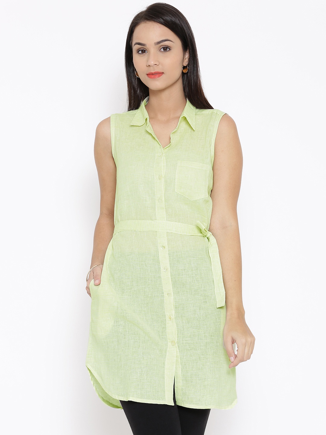 

BIBA Lime Green Striped Shirt