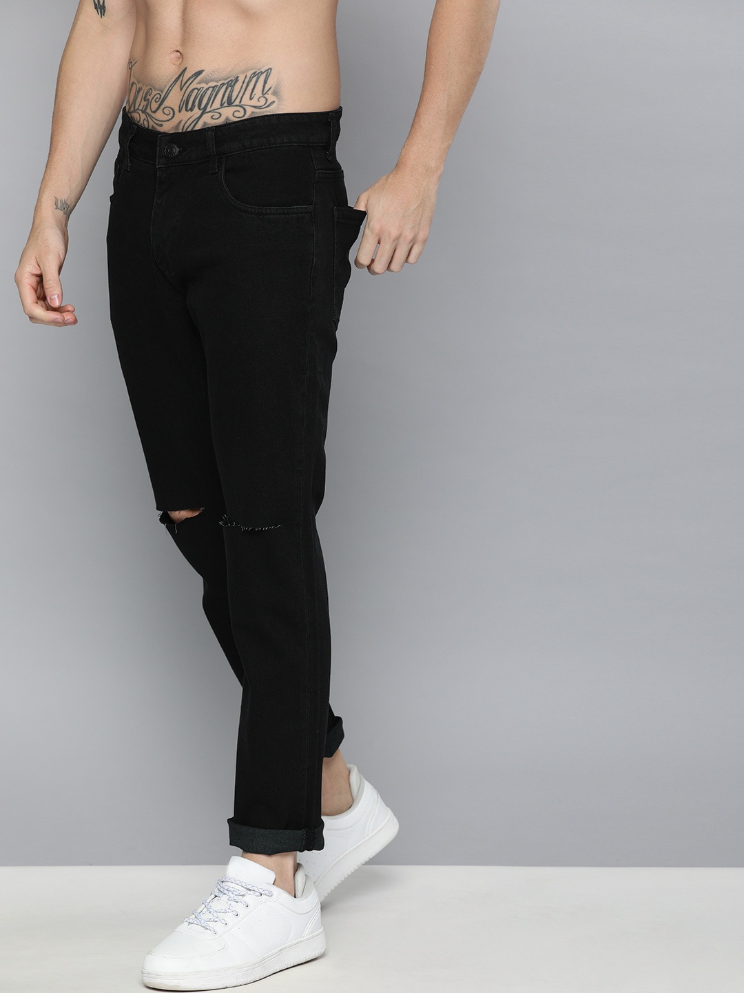 

Harvard Men Black Regular Fit Mid-Rise Slash Knee Stretchable Jeans
