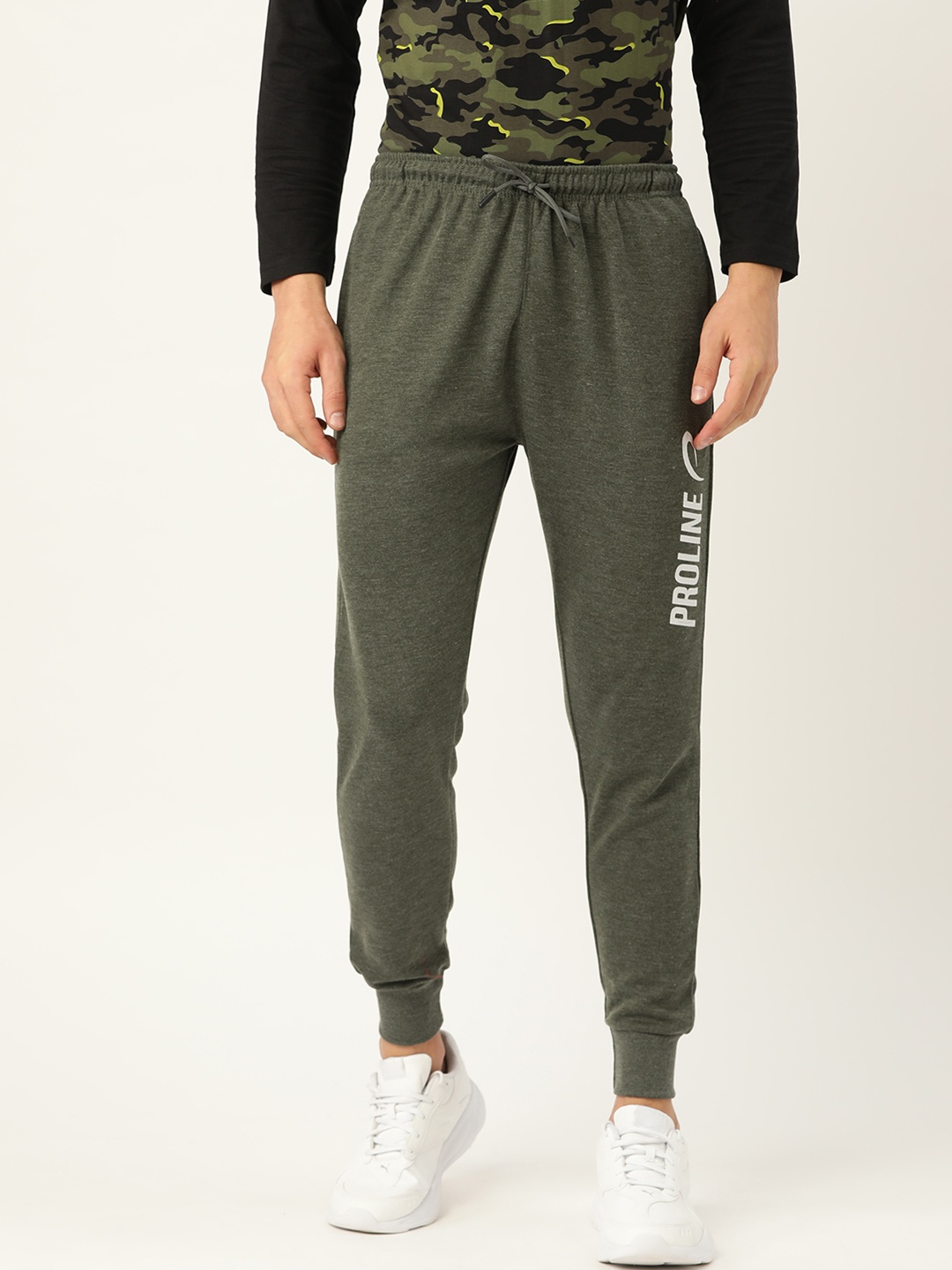

Proline Active Men Green Solid Joggers with Printed Detail