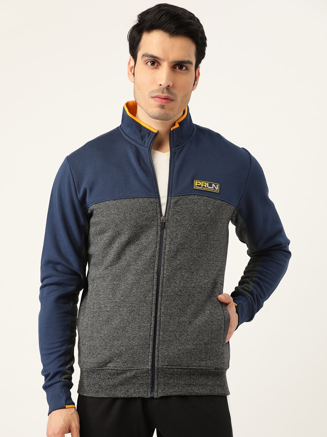 

Proline Active Men Charcoal Grey & Navy Blue Colourblocked Sweatshirt