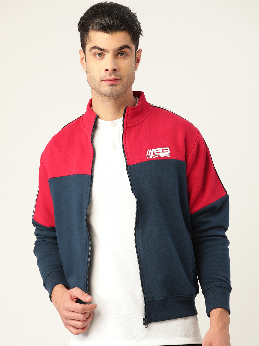 

Proline Active Men Navy Blue & Red Colourblocked Sweatshirt