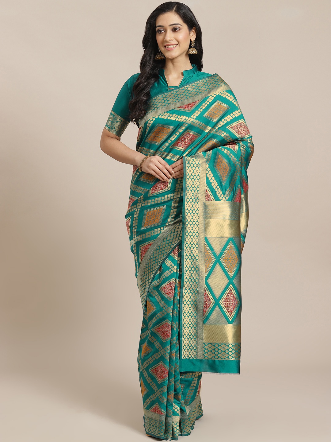 

Mitera Green & Golden Woven Design Dharmavaram Saree