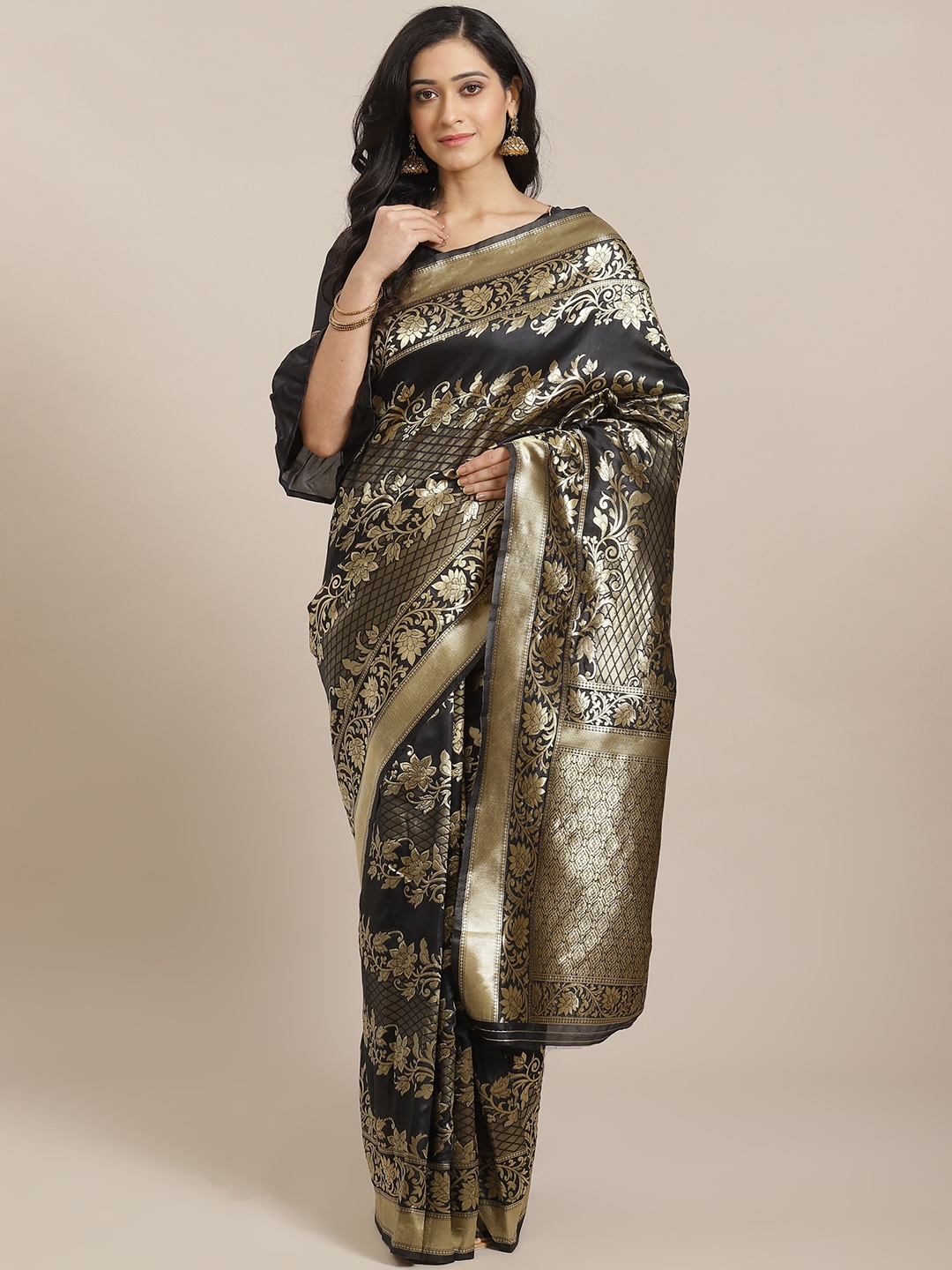 

Mitera Black & Golden Zari Woven Design Dharmavaram Saree