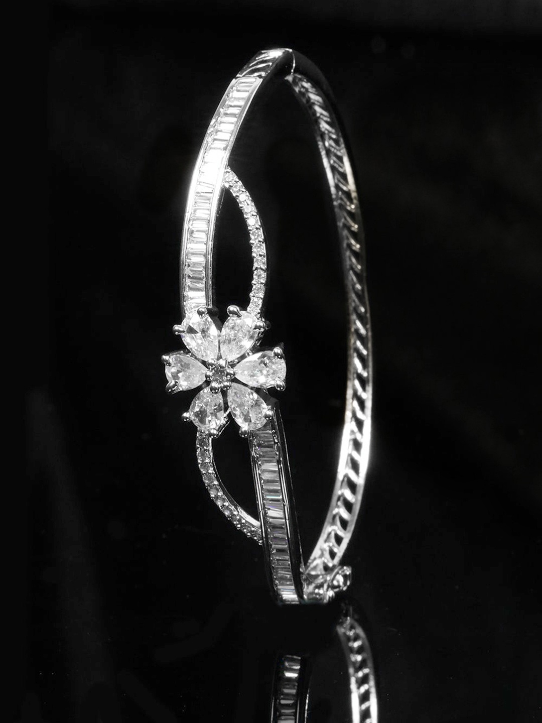 

Priyaasi Silver-Plated AD Studded Floral Handcrafted Bangle-Style Bracelet