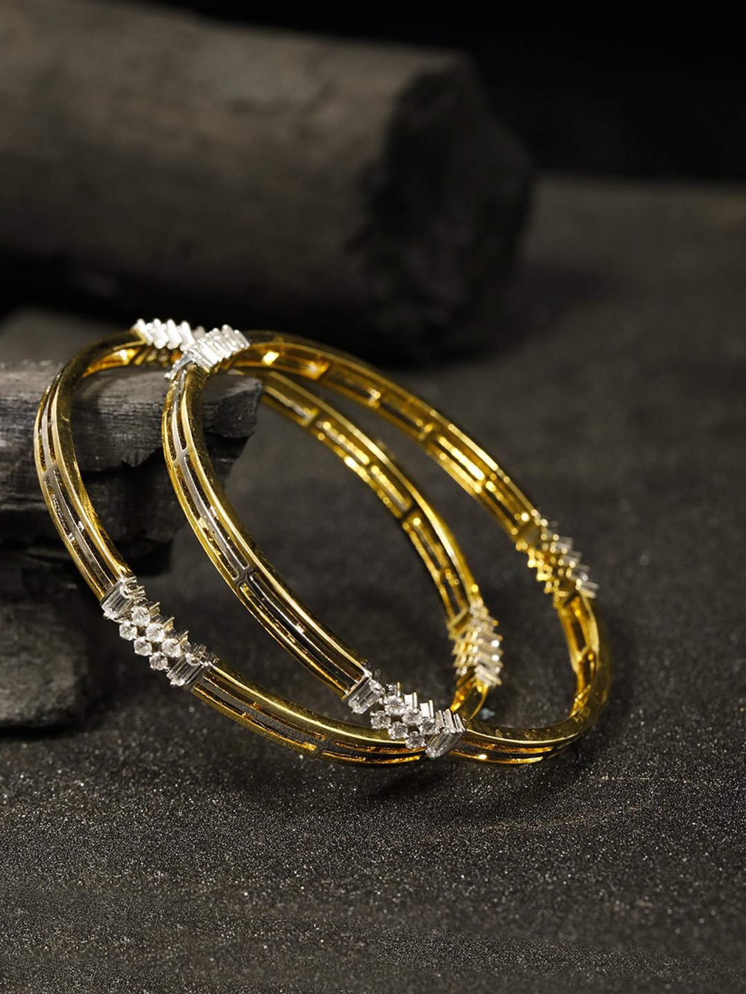 

Priyaasi Set of 2 Gold-Plated & Silver-Plated AD Studded Handcrafted Bangles