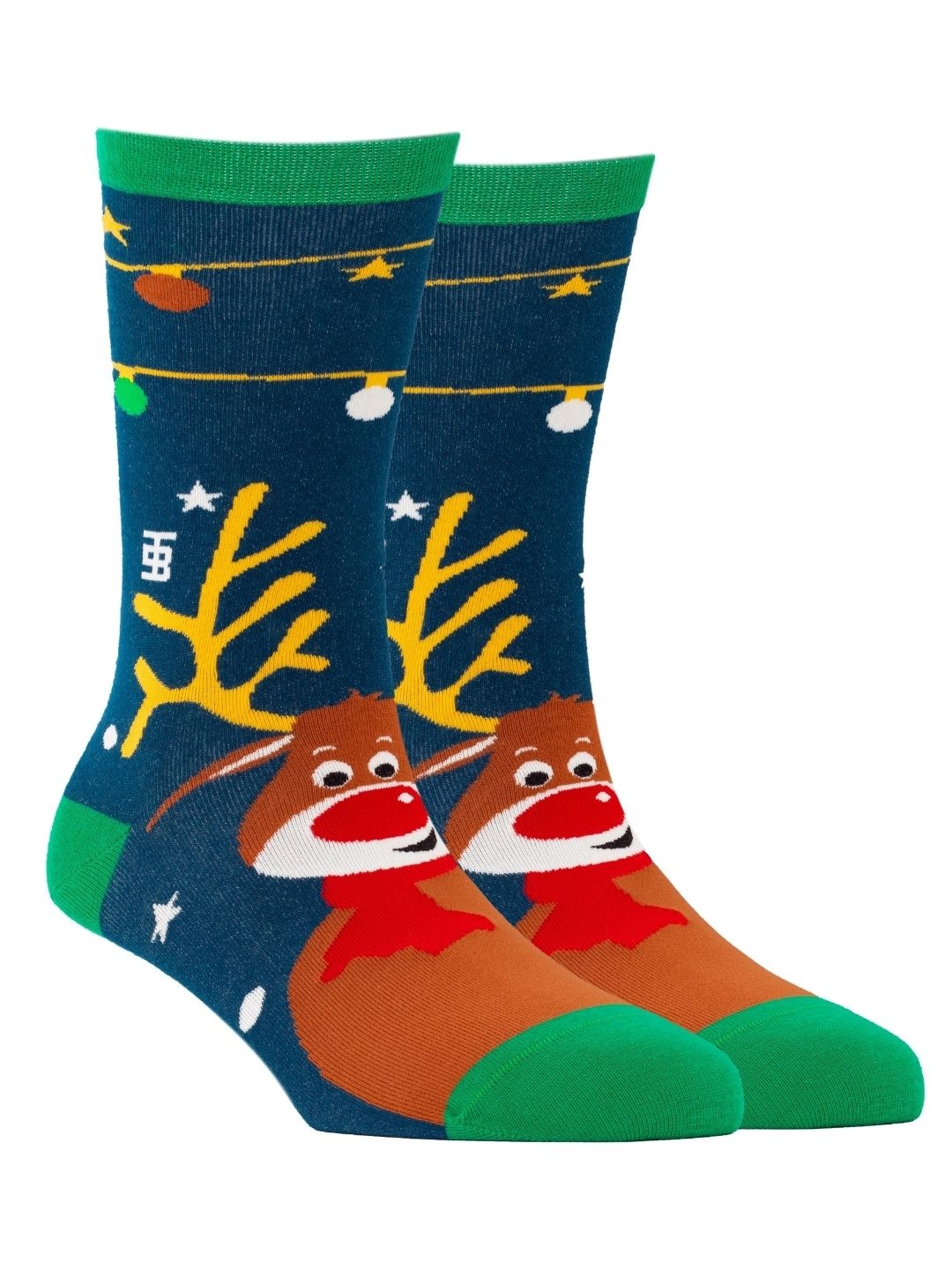 

SockSoho Men Navy & Brown Reindeer Patterned Above Ankle-Length Socks, Navy blue