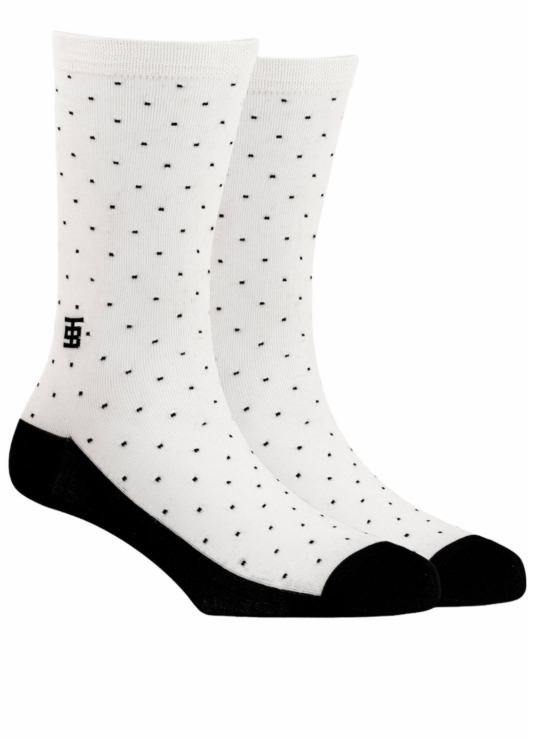 

SockSoho Men Off-White & Black Micro Ditsy Patterned Above Ankle-Length Cotton Socks