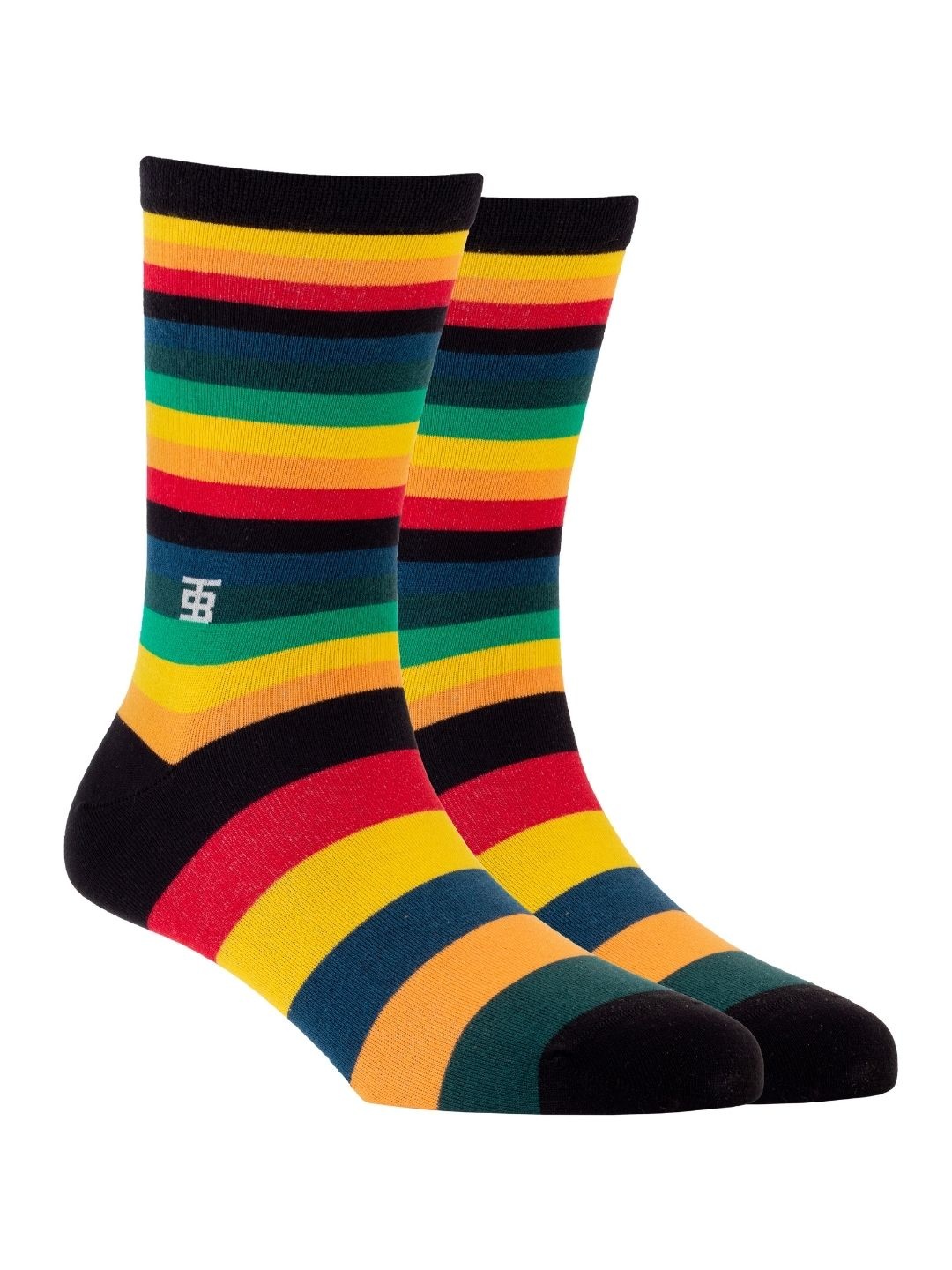 

SockSoho Men Black & Mustard Yellow Striped Above Ankle-Length Socks