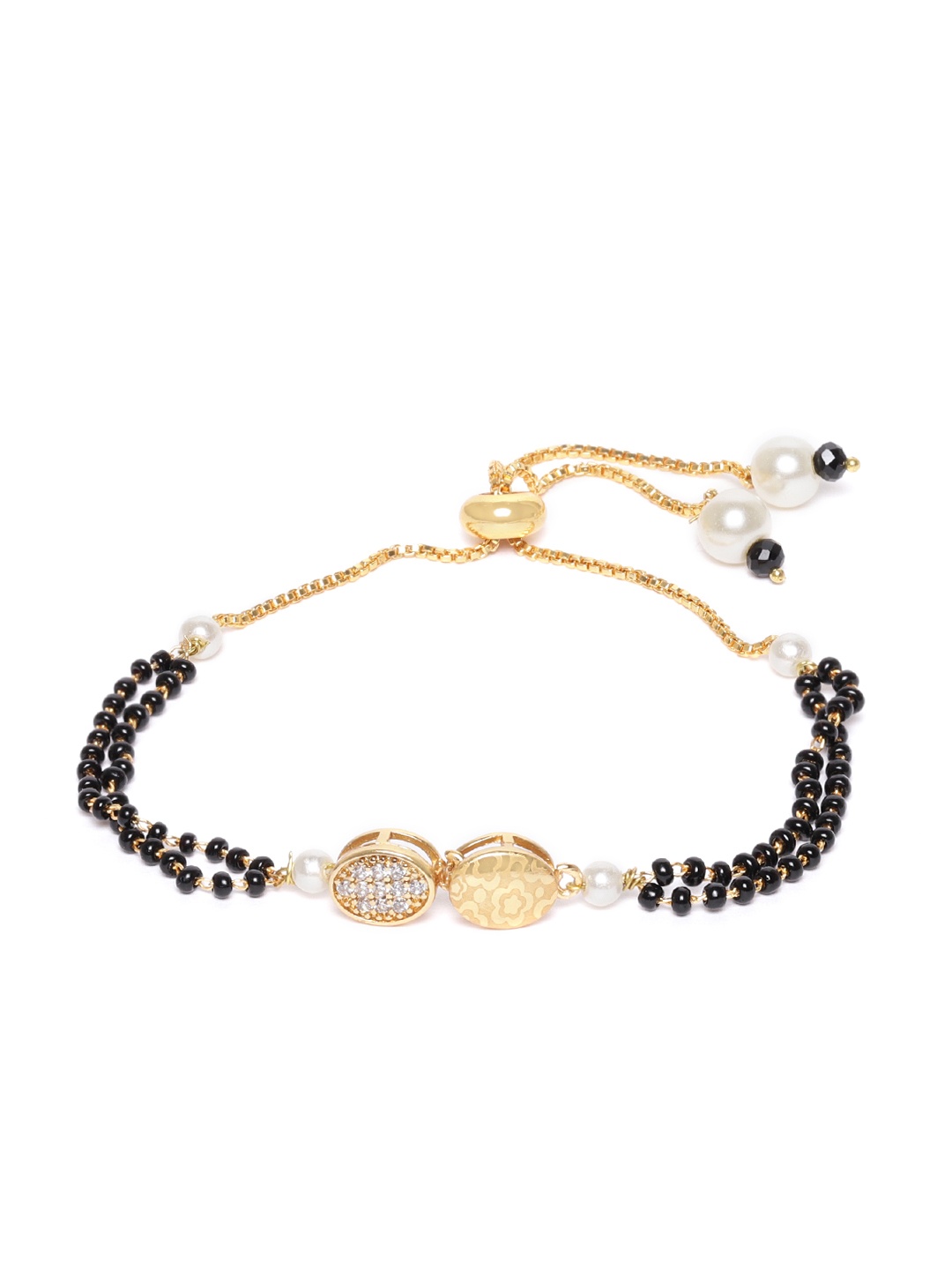 

Carlton London Black Gold-Plated Beaded & CZ-Studded Handcrafted Mangalsutra Bracelet
