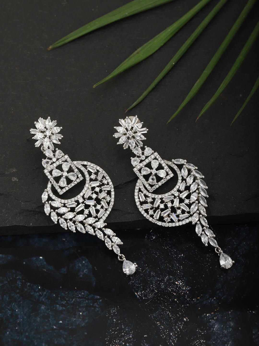 

Carlton London Silver-Toned Rhodium-Plated AD Contemporary Handcrafted Drop Earrings