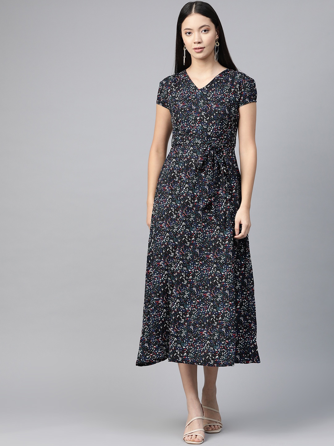 

plusS Women Black & White Printed A-Line Dress