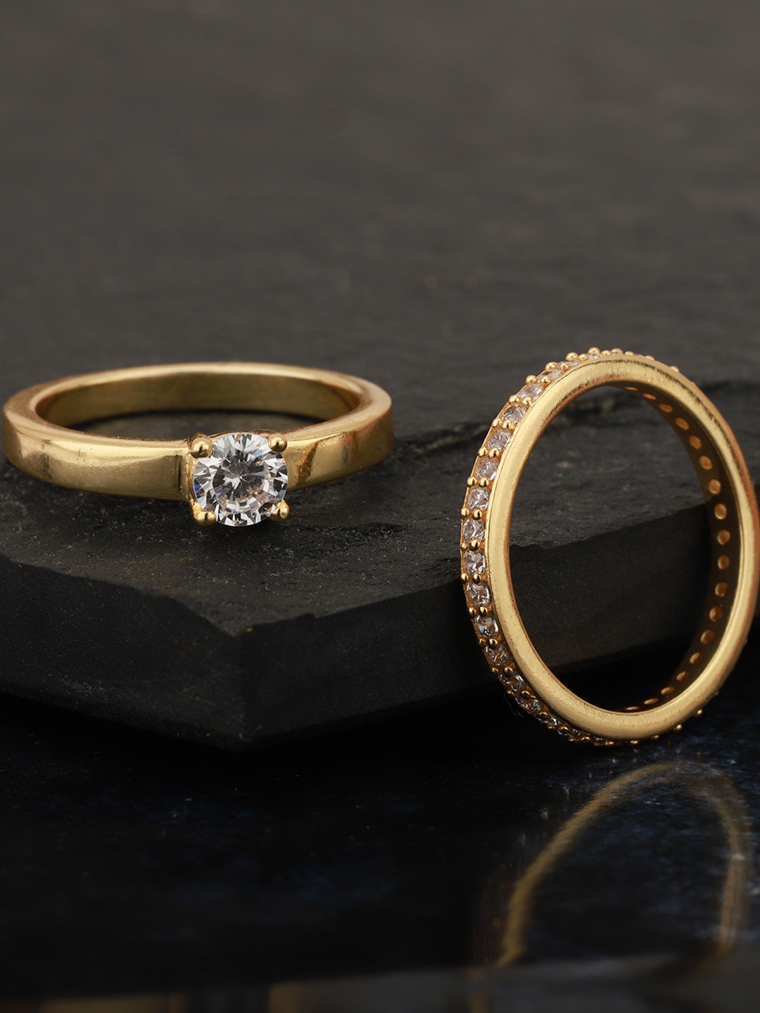 

Carlton London Set of 2 Gold-Plated CZ Studded Handcrafted Couple Rings