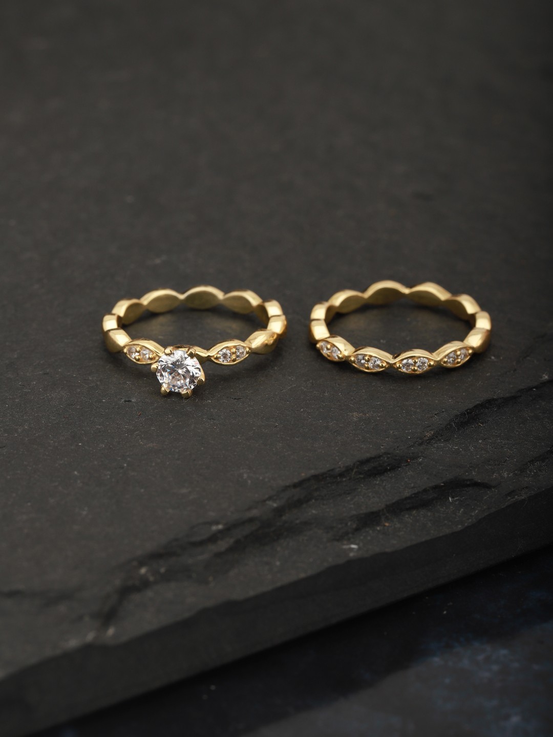 

Carlton London Women Set of 2 Gold-Plated CZ Studded Handcrafted Finger Rings
