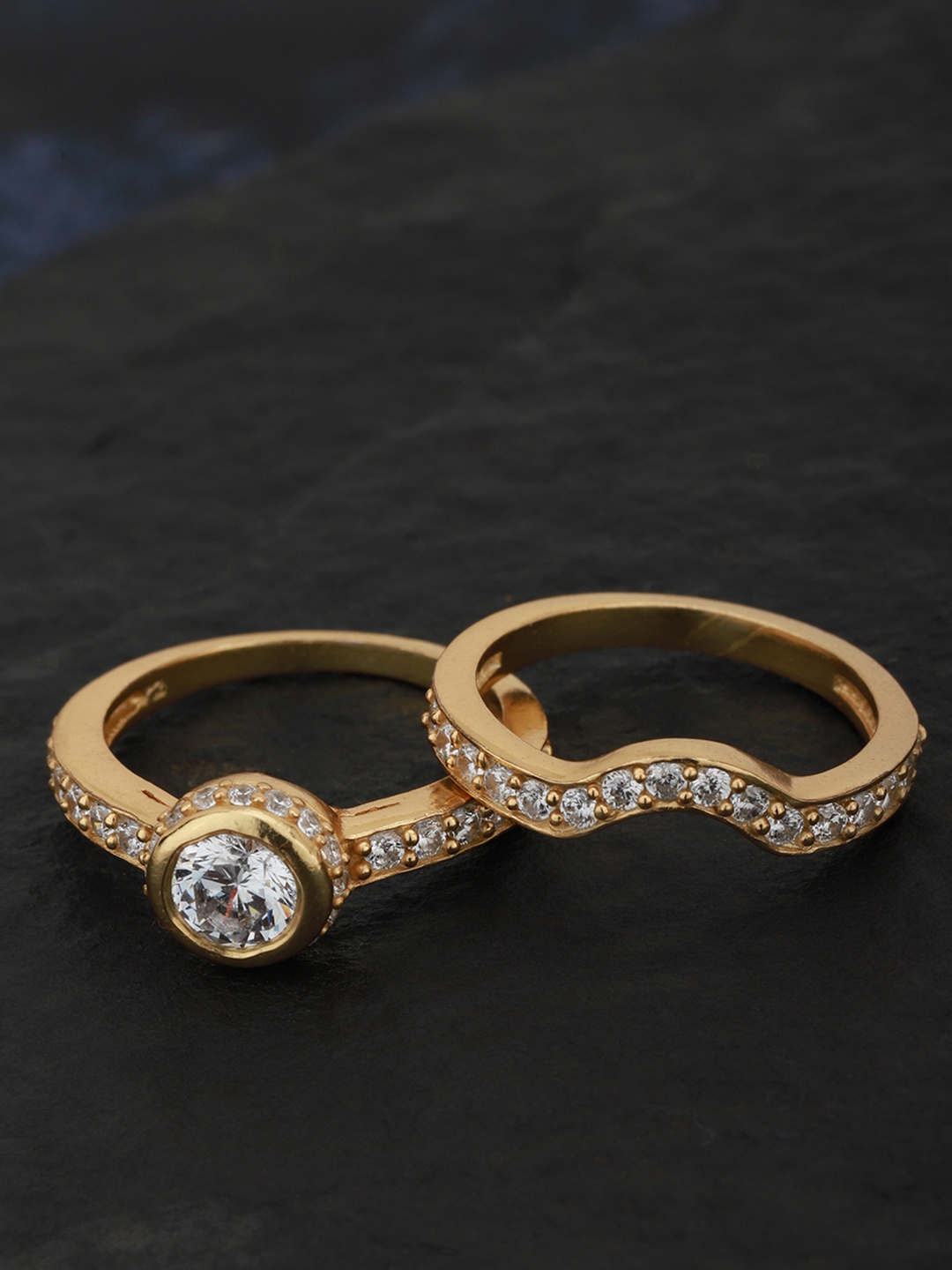 

Carlton London Women Set of 2 Gold-Plated CZ-Studded Handcrafted Finger Rings
