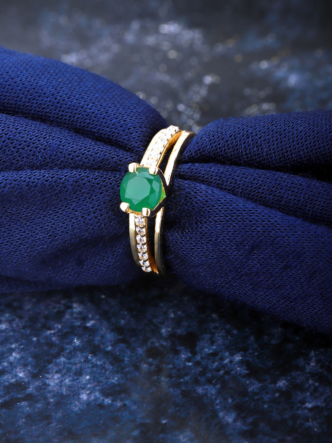 

Carlton London Women Green Gold-Plated CZ-Studded Handcrafted Finger Ring
